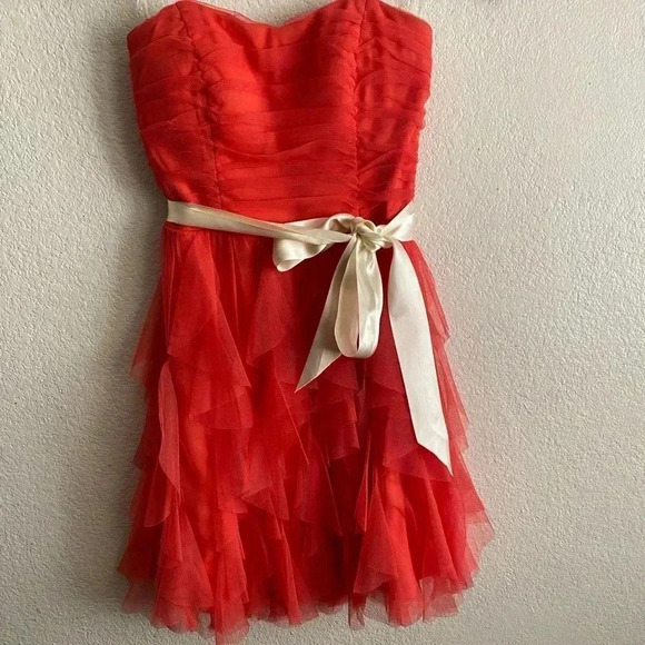 Teeze Me Ice Princess Short Strapless Dress Coral 1 - Picture 5 of 13